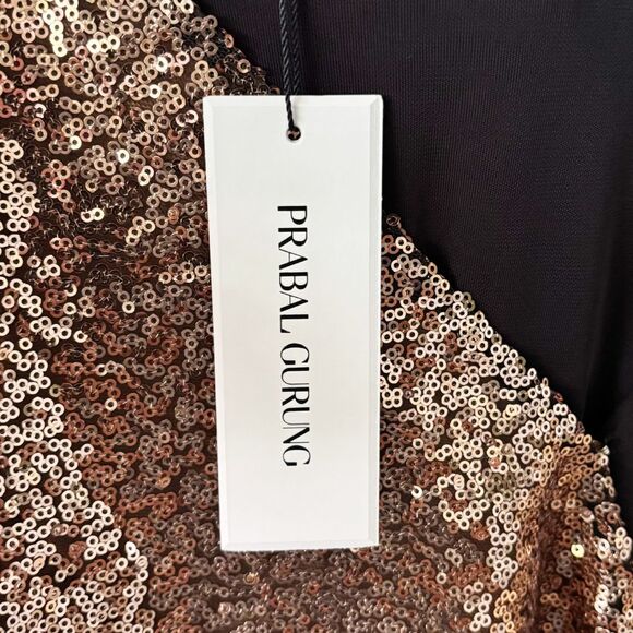 Prabal Gurung Sequin Wrap Midi Dress 4 Gold Black NWT - Picture 10 of 15